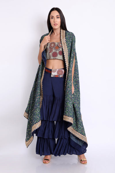 Flowy Cape, Sharara and Bustier set