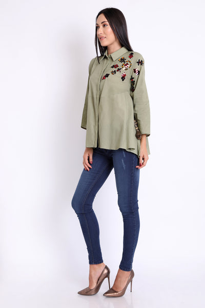 Kedia Style shirt with mirror work