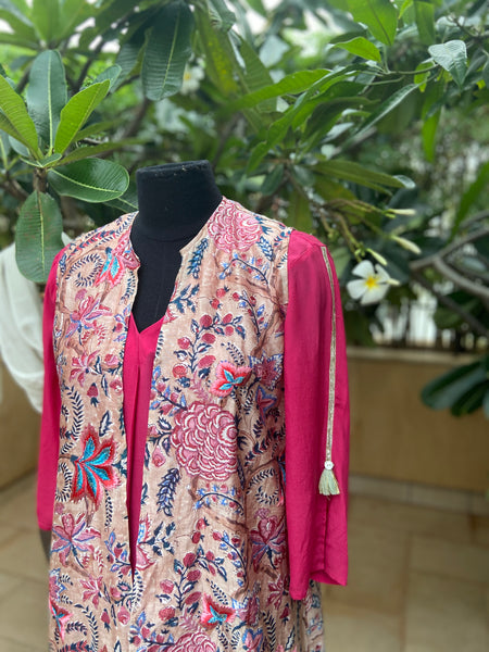 A-Line Kurta with Printed Jacket and Stole