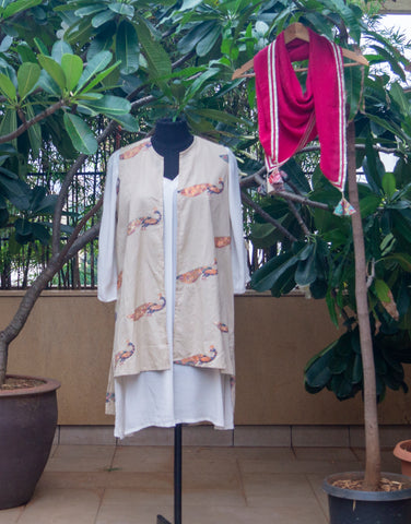 A-Line Kurta with Printed Jacket and Stole